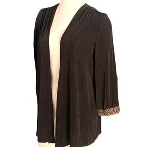 Chicos Travelers  Open Cardigan Jacket Brown Sz 3 (XL/16)Beaded Cuff USA #216A